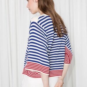 & Other Stories Blue and Red Striped Sweatshirt